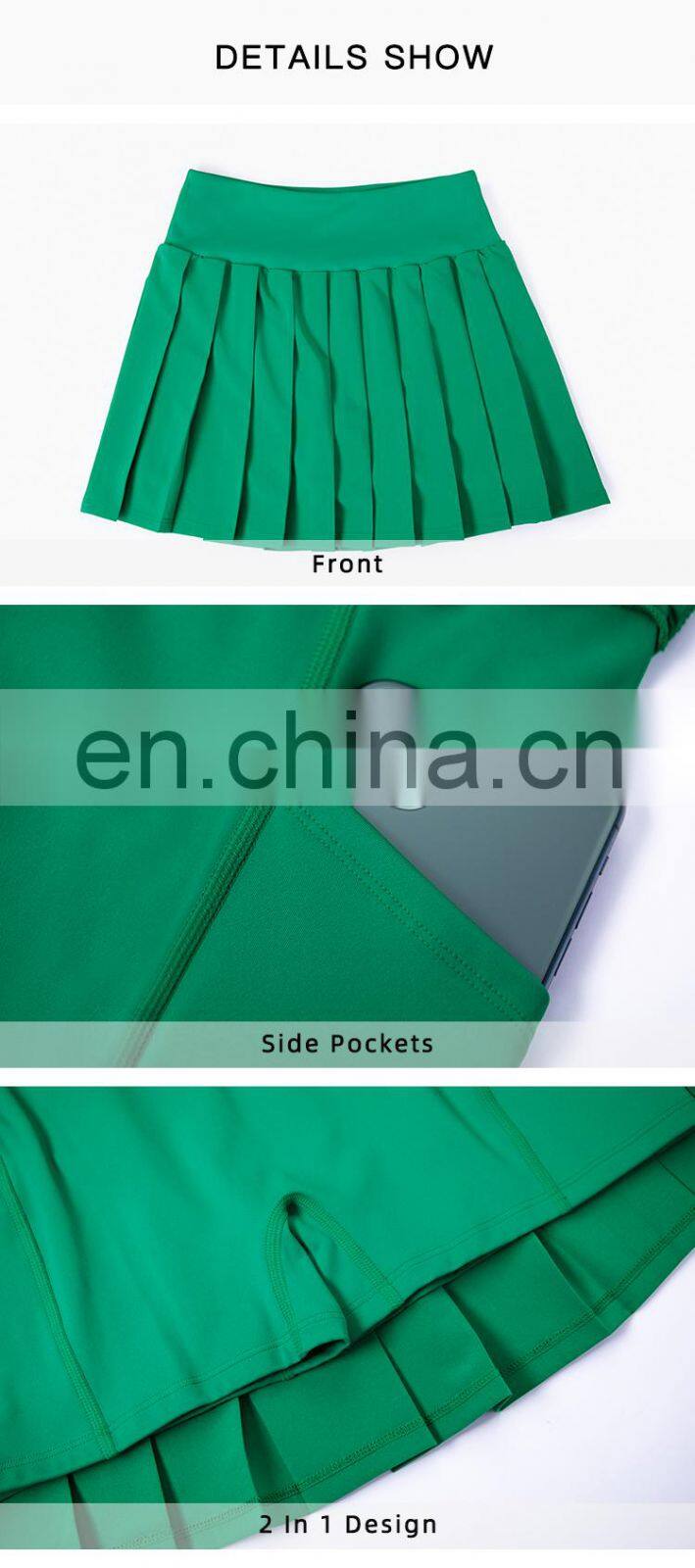 Newly 2 In 1 Pleated Tennis Skirt Quick Drying Sports Skirts Shorts With Side Pockets