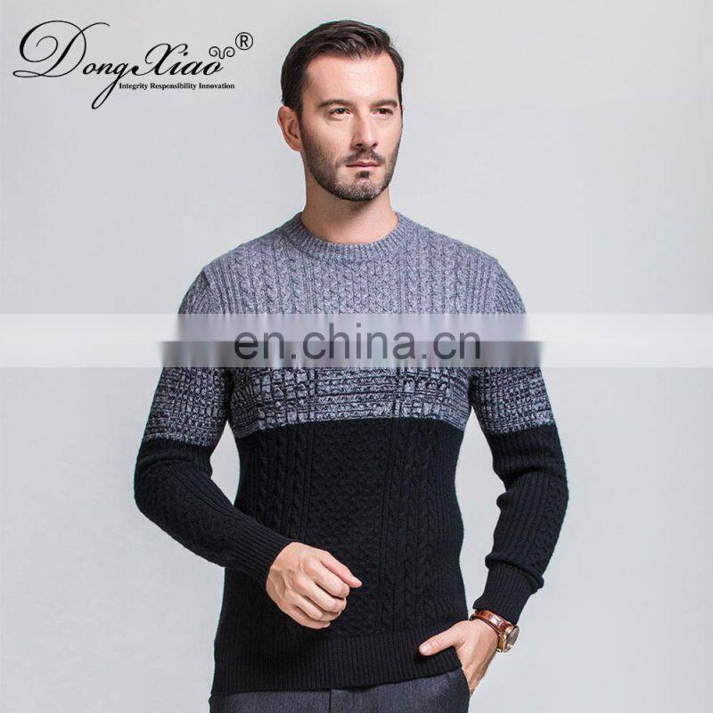 Custom Jacquard Knit Men's Winter Crew Neck Merino Wool Pullover Sweater