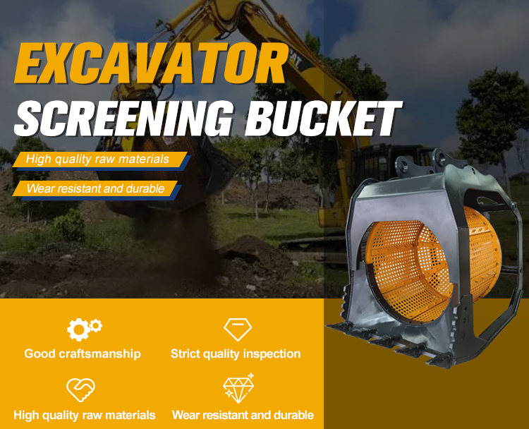 topsoil sand stone sieving rotary screening bucket excavator