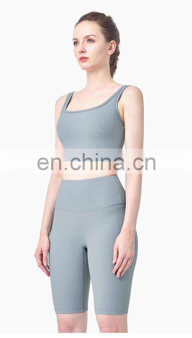 Eco Yoga Bra 2021 Ribbed Square Back Yoga Sports Bra Wear Gym Clothing Womens Fitness Top