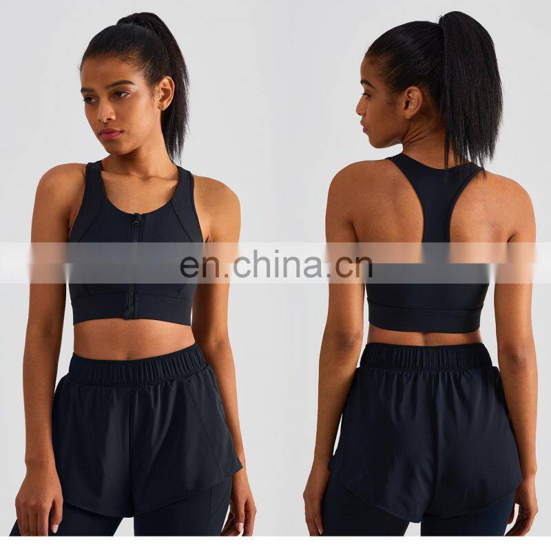 New Arrival Front Zip Sports Quick Dry Gym Bras Women Racer Back High Impact Yog Tops