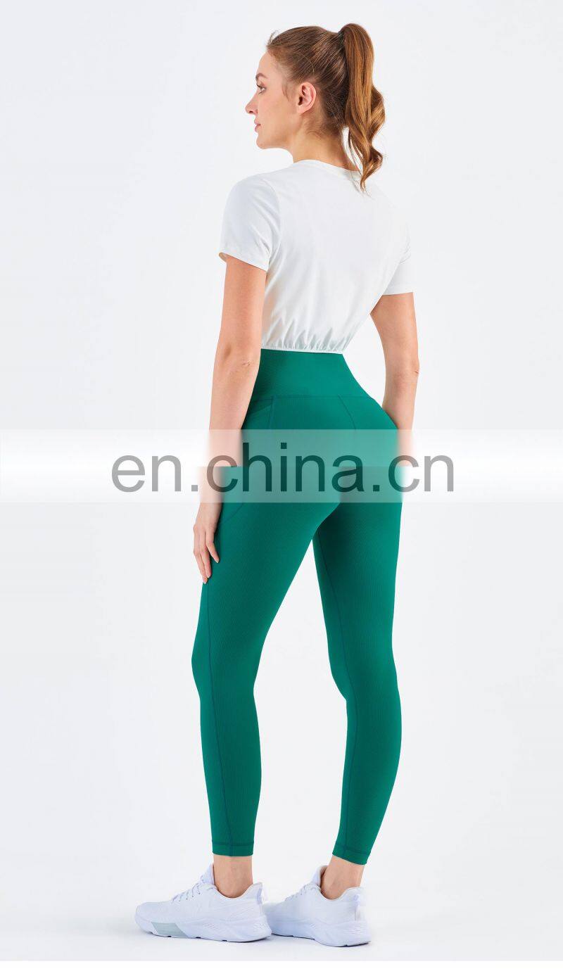 Wholesale Gym Ribbed Yoga T Shirt Elastic Legging Sets Custom Fitness Wear