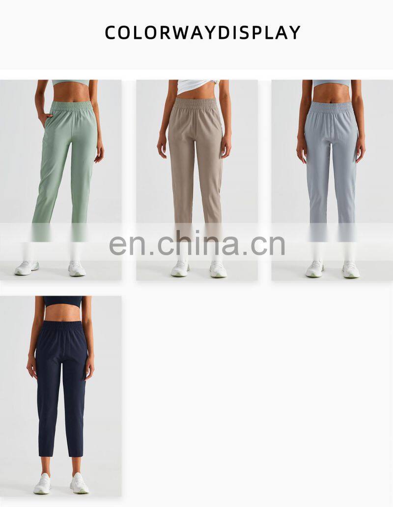 Elastic High Waist Peach Hip Lift Fitness Sweatpants Women Jogging Trouser With Side Pocket