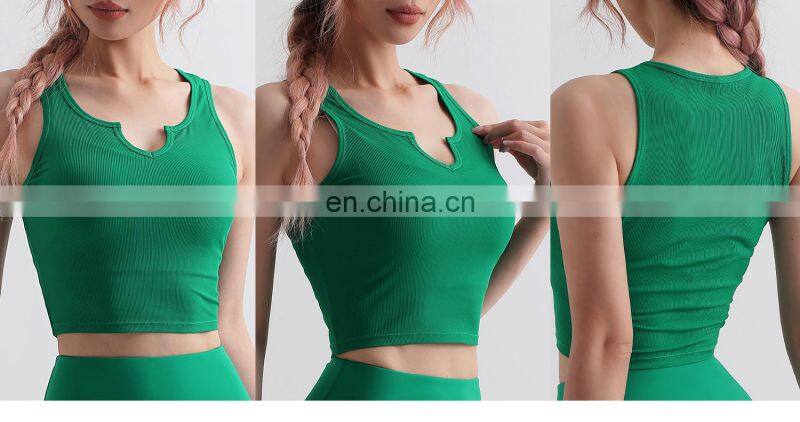 Wholesale Ribbed V Neck Crop Women Tank Tops High Elastic Gym Casual Sports Vest