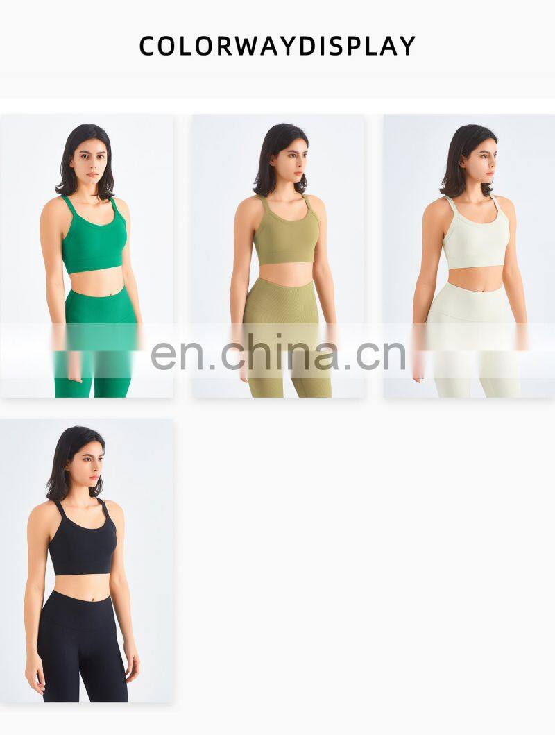 Wholesale Women Ribbed Wide Strap Sports Top Sustainable Cross Back Yoga Bra