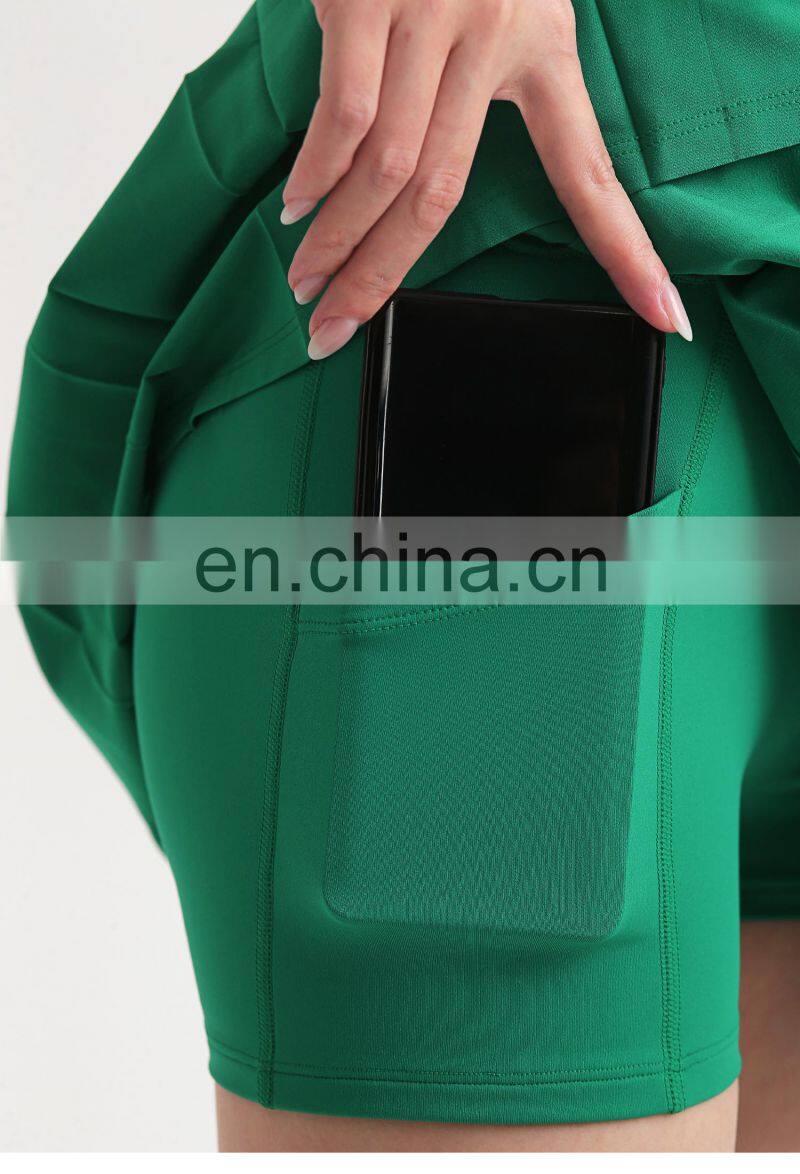 Newly 2 In 1 Pleated Tennis Skirt Quick Drying Sports Skirts Shorts With Side Pockets