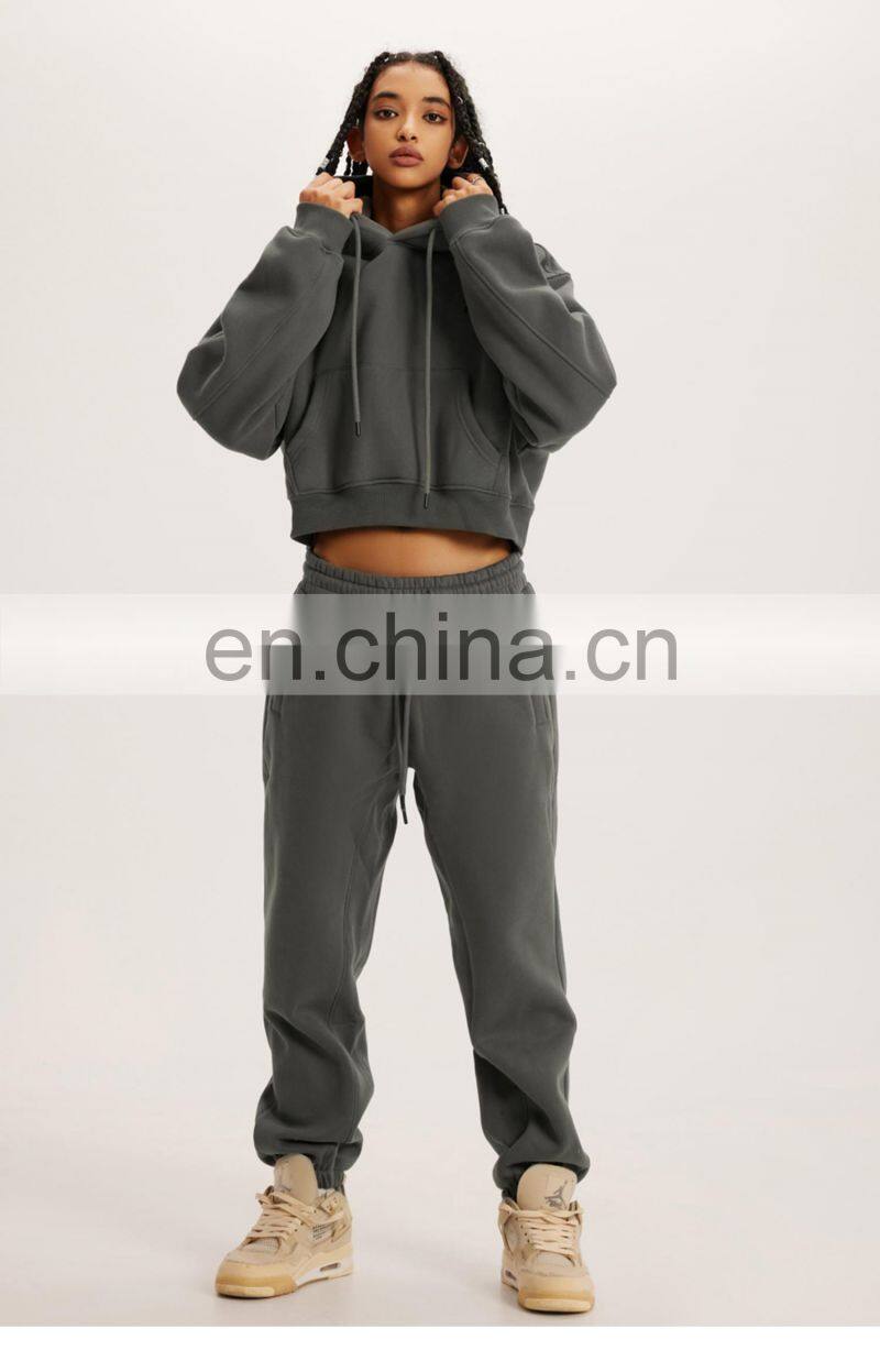 Fall Tiktok Women Drawstring Cropped Hoodies Pockets Plain Long Sleeve Pullovers