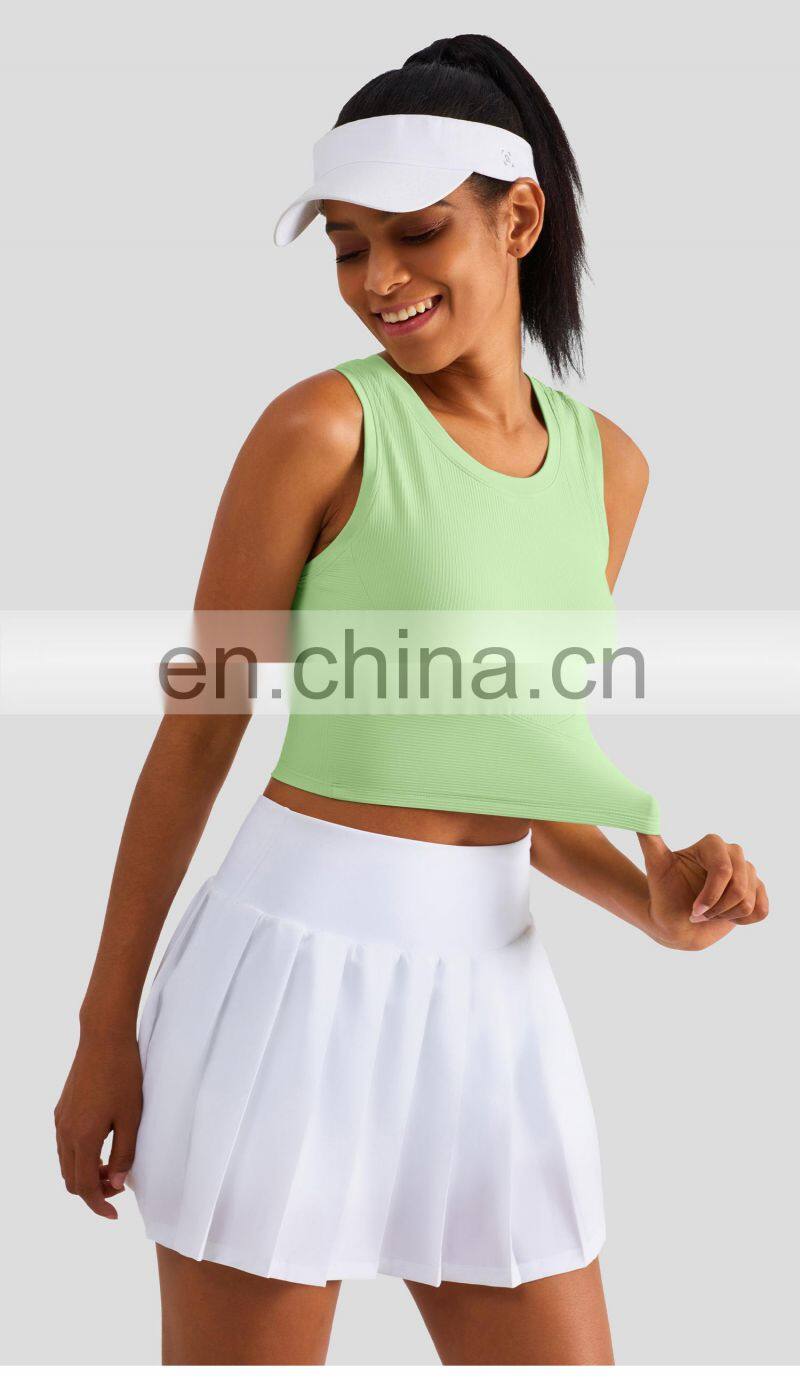 Ribbed Semi Fixed Cups Sports Bras Women Hot Sales High Impact Yoga Crop Tank Tops