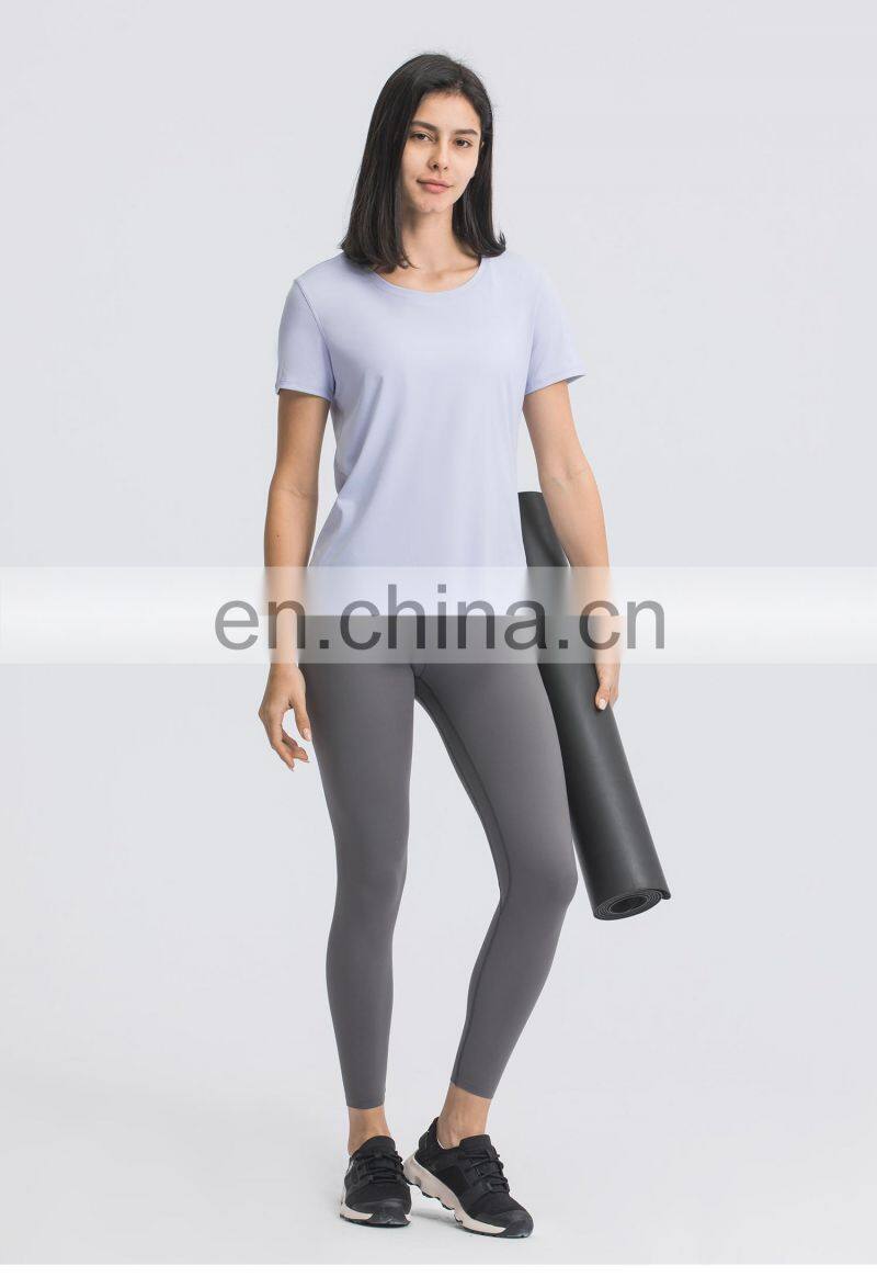 Wholesale Women Breathable Gym Oversized Yoga Tops U Hem Fitness Sports T-Shirts
