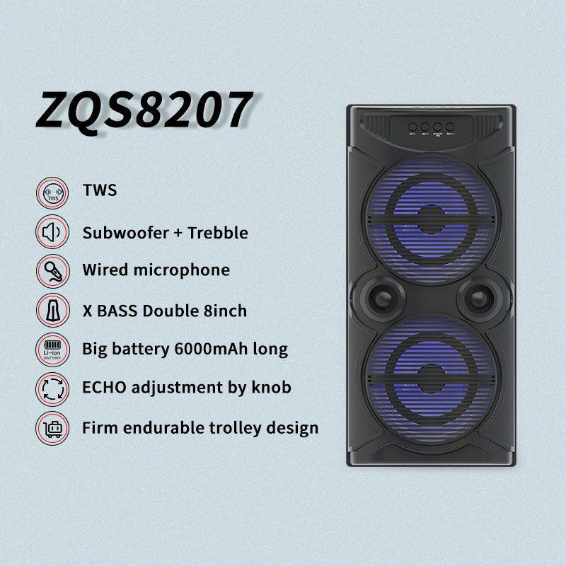 ZQS8207 subwoofer 30W power OEM professional dual 8 inch wireless bluetooth speaker for outdoor