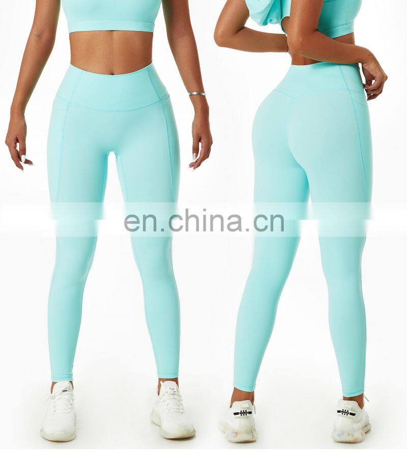 High Waist Yoga Fitness Leggings Tik Tok Butt Lifting Sports Pants With Side Pockets