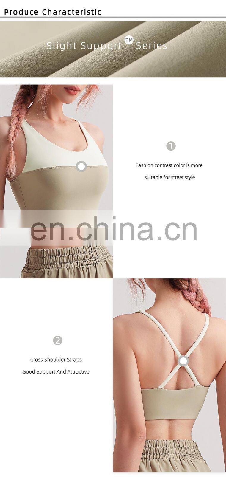 New Style Women Contrast Color Sports Fitness Bras Cross Back Gym Workout Tops