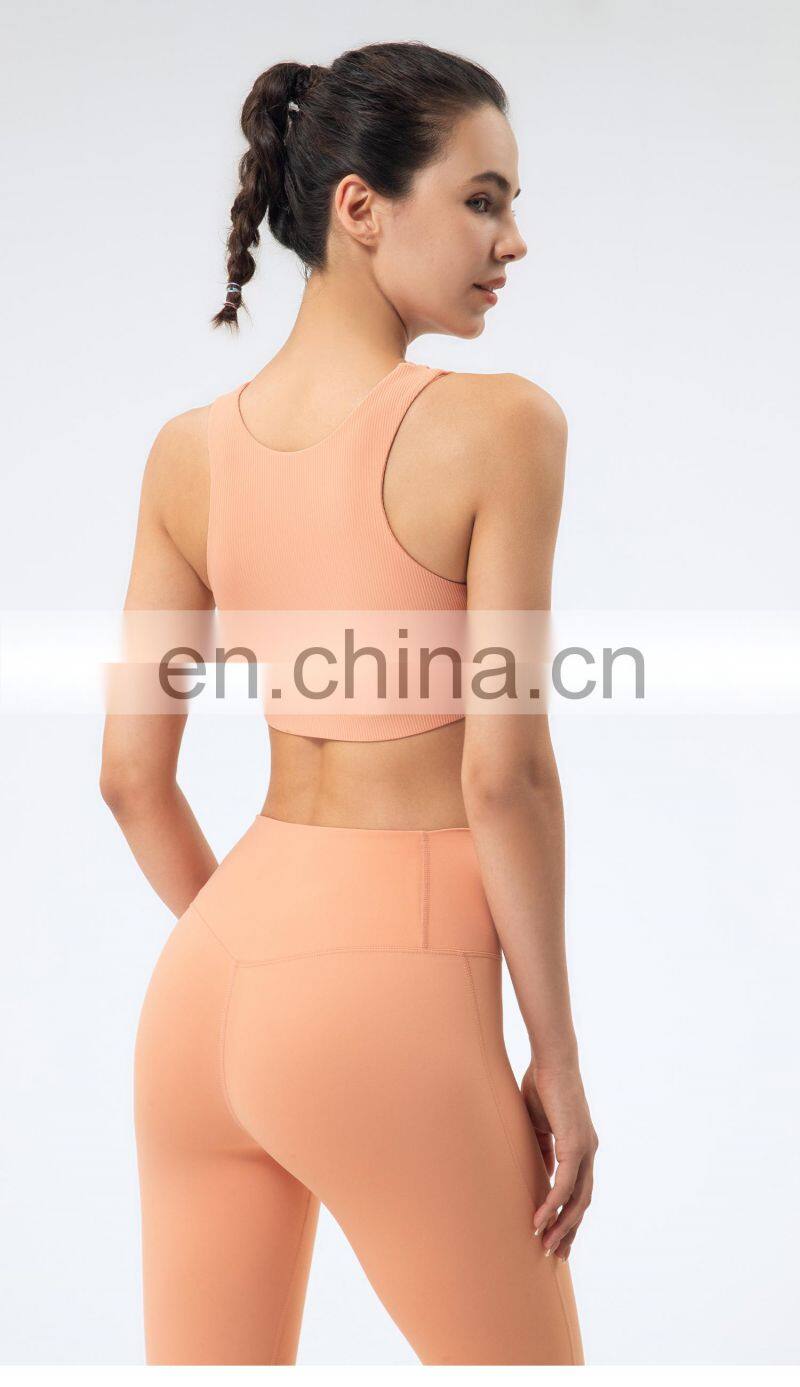Private Label Workout Sports Bra Leggings Ribbed Hollow Out Sexy Yoga Bra Gym Wear