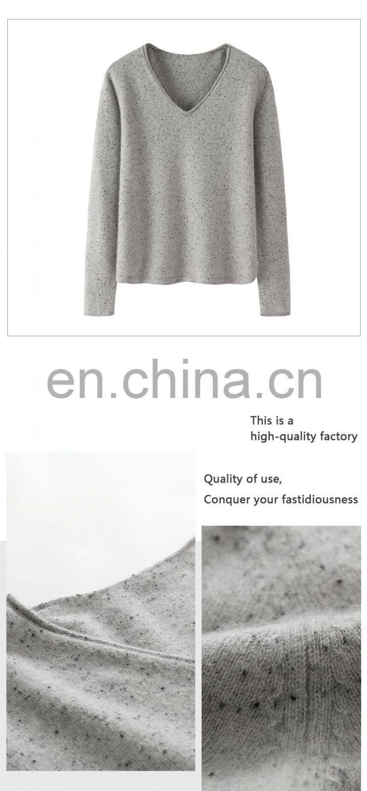Inner Mongolia 100% Pure Cashmere V-Neck Sweater Casual Knitted with Solid Pattern Autumn Season Front Logo