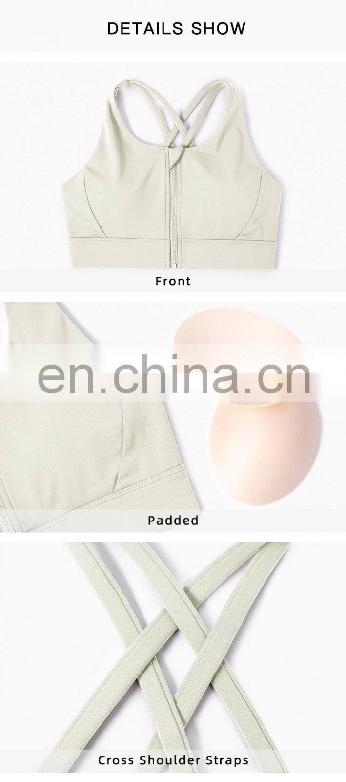 LOLOLULU Front Anti Slip Zipper Sports Bras Workout High Impact Yoga Backless Top