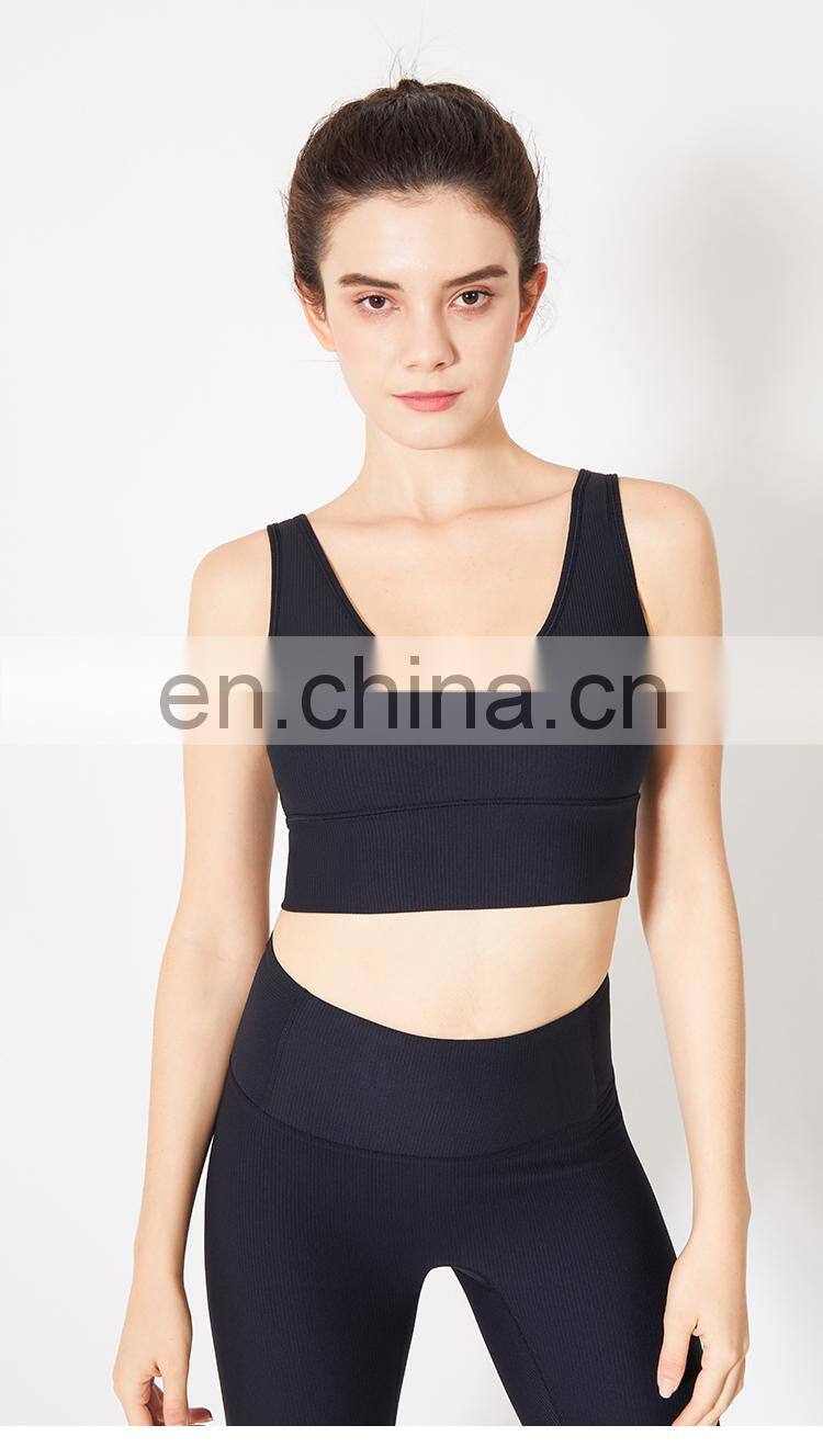 New arrival Ribbed Tank Top Women Sports Bra High Impact Fitness Workout Yoga Bra