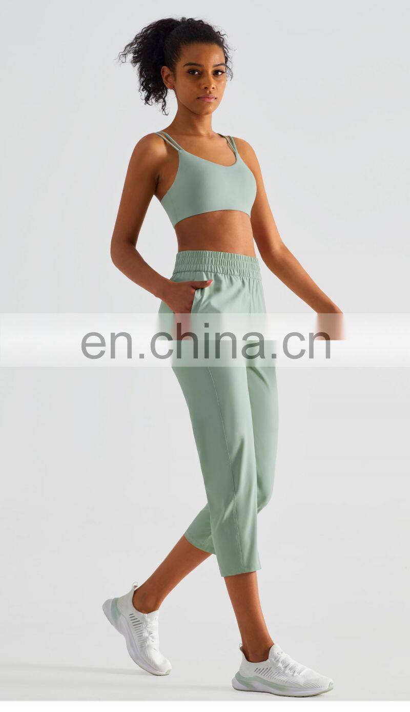 Elastic High Waist Peach Hip Lift Fitness Sweatpants Women Jogging Trouser With Side Pocket