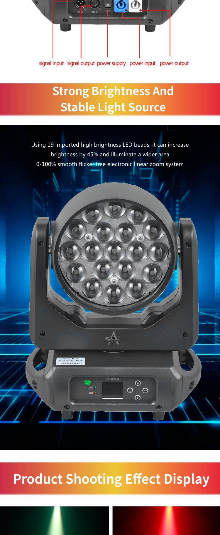 RS19 19x15W Eye B-eye Zoom Wash Beam Focusing DMX Pixel Control 4in1 RGBW LED Zoom Moving Head Wash Lights