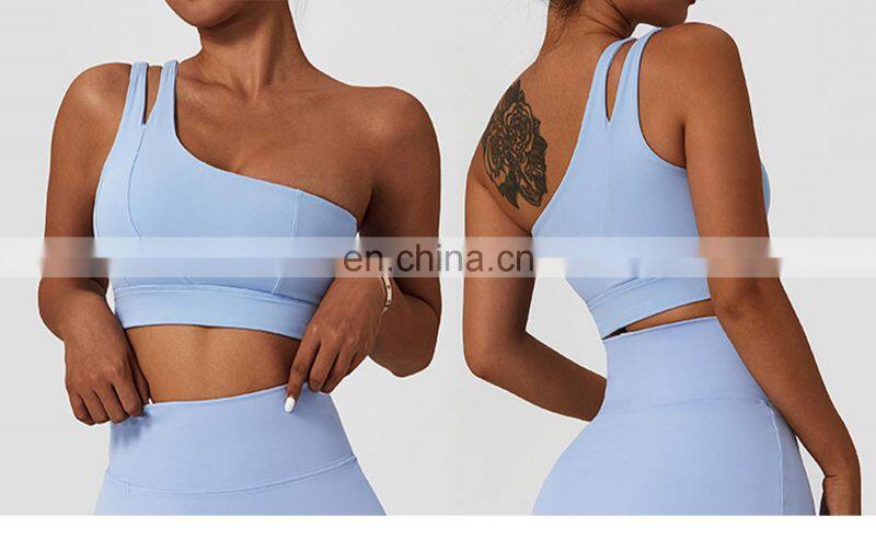 One Shoulder Sexy Workout Sports Bras Wholesale Recyclable High Impact Yoga Crop Tops