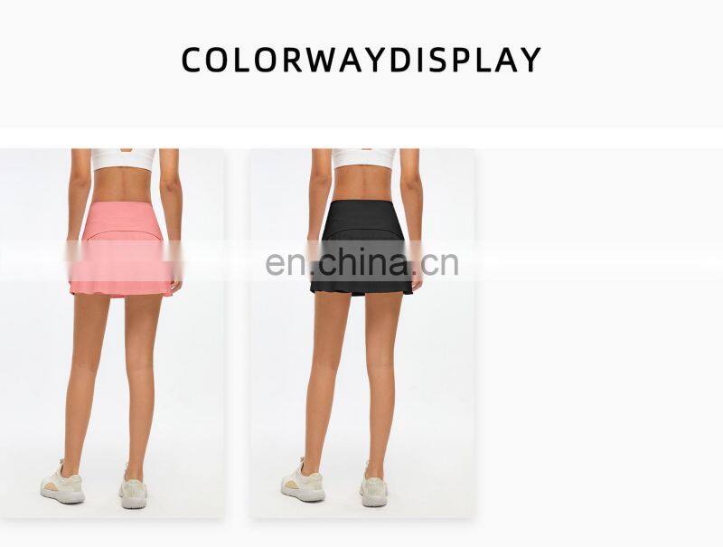 Wholesale Women's Anti-Glare Mesh Stitching Breathable Shorts Pleated Tennis Skirt Two Piece