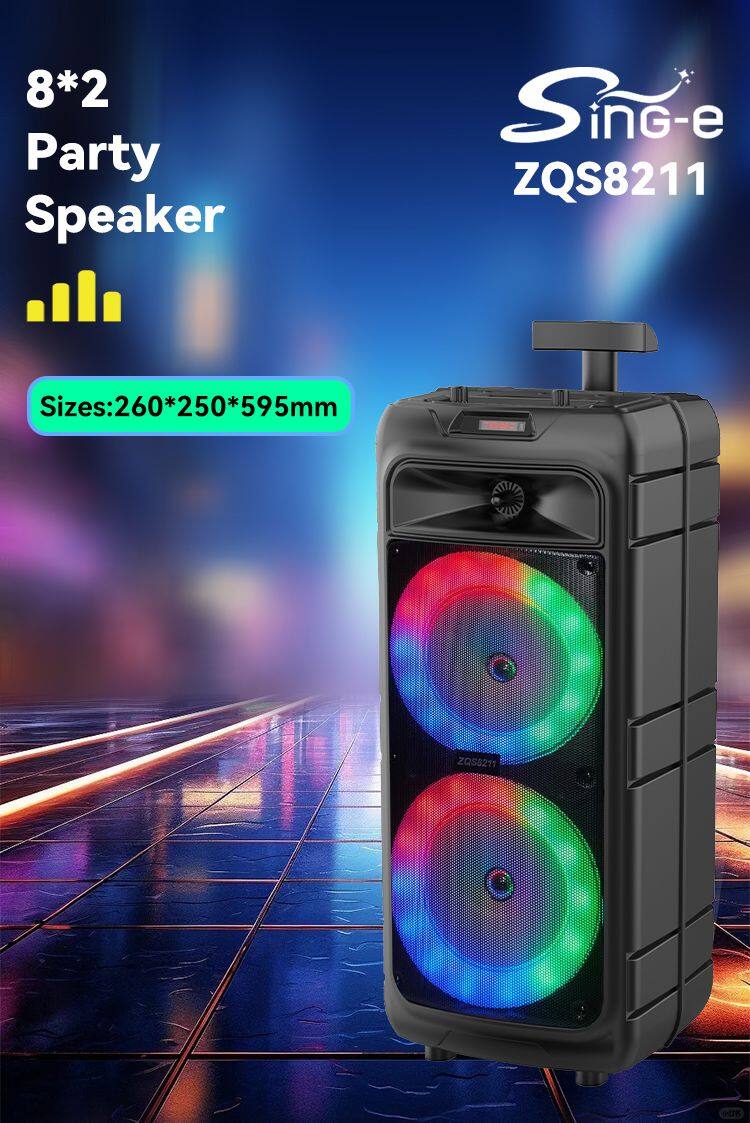 ZQS8211 sell well 40W power dual 8 inch speaker wireless bass sound party speaker with colorful light