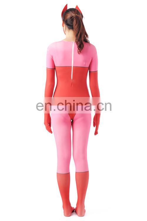 Women Pink & Red Superhero Full Body Spandex Lycra Zentai Suit Hat