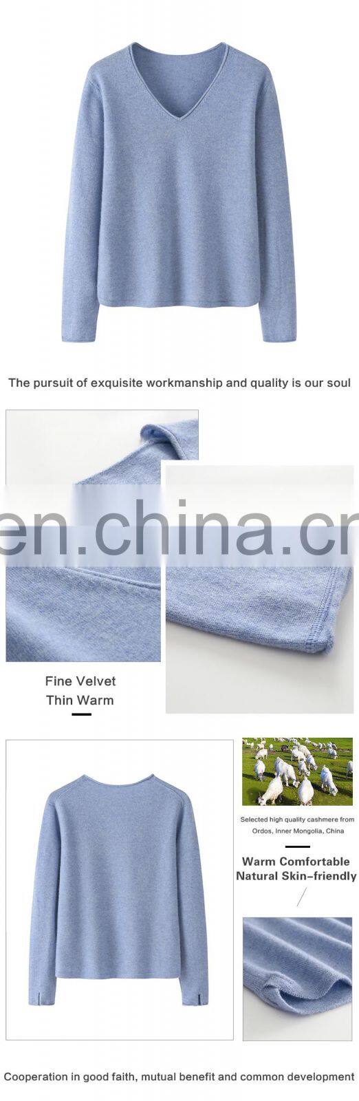Wholesale 100% Cashmere V-Neck Sweater for Women Autumn and Winter Wear Knitted in Solid Pattern