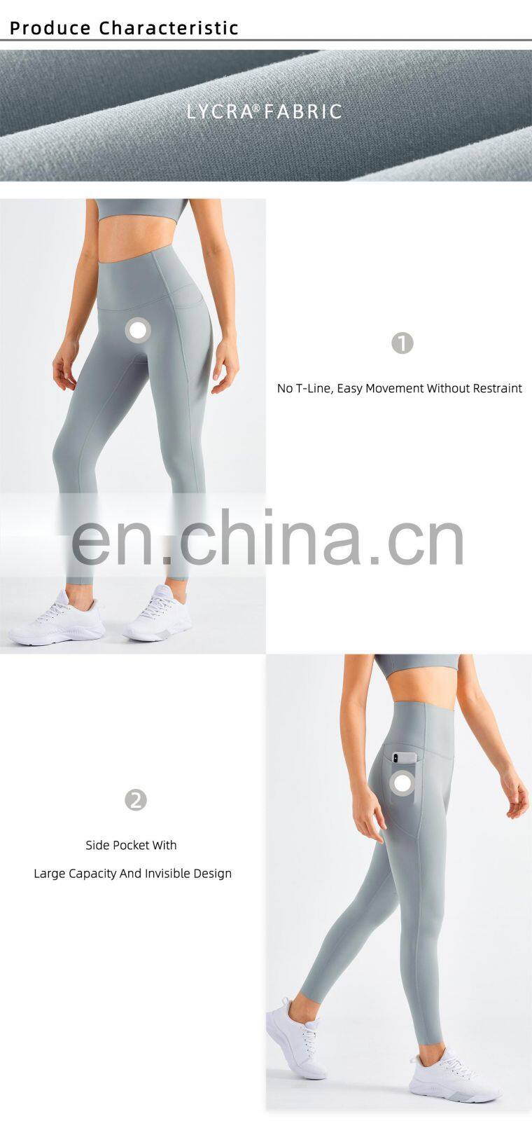 High Waist Yoga Leggings Without T Line Factory Sales Gym Sports Side Pockets Pants