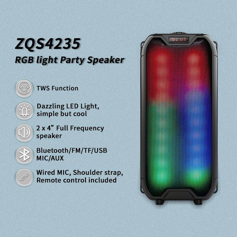 zqs4235 OEM portable 4-inch*2 speaker 16W power wireless bluetooth speaker with colorful lights
