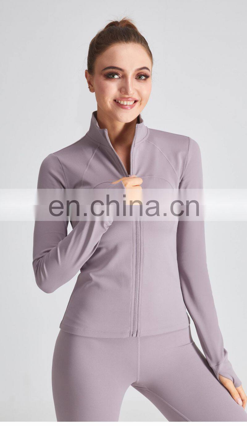 Custom Full Zipper Yoga Breathable Jackets Gym Women Thumb Holes Long Sleeve Sport Wears