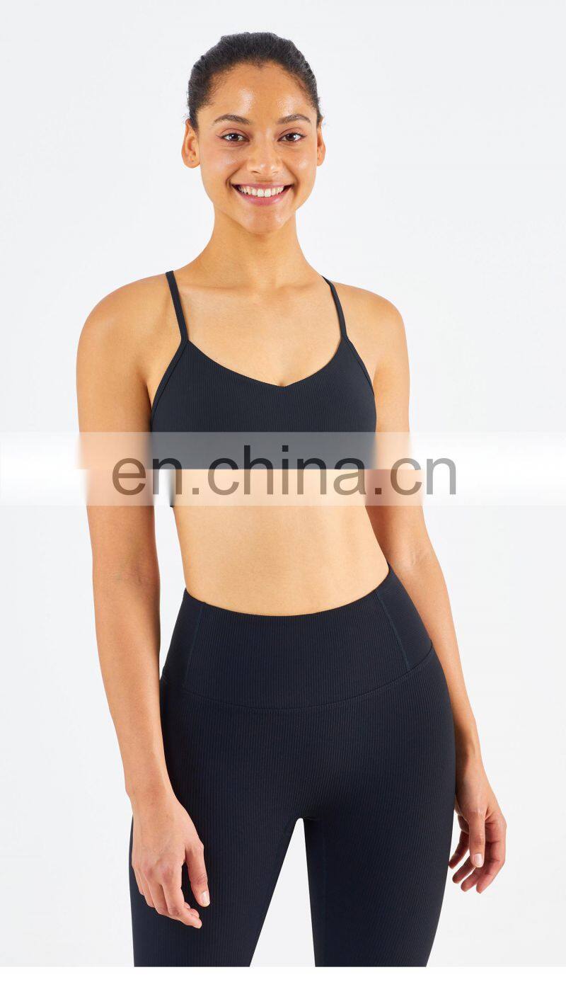 Ribber Camisole Women Yoga Fitness Workout Sports Bra Custom Print High Impact Strappy Bras Top
