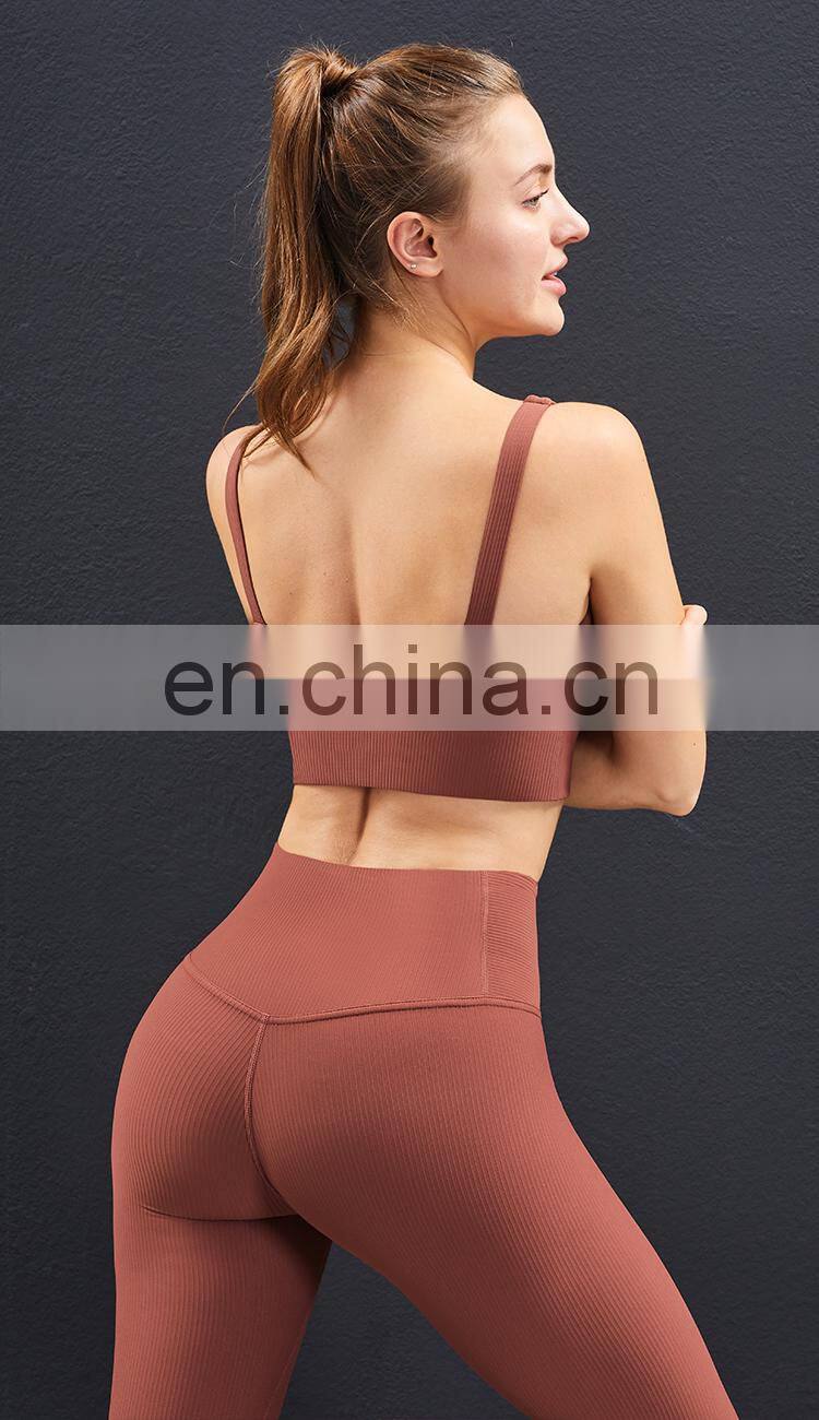 Plus Size Sports Bra for Women Ribbed U Neckline Sexy Square Back Custom Sport Bra Top Fitness