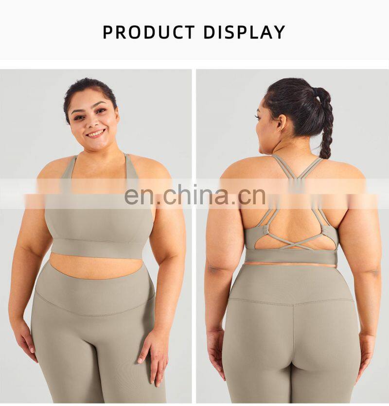 Hot Selling Lycra High Impact Sports Bra Plus Size Yoga Fitness Crop Top Cross Hollow Back