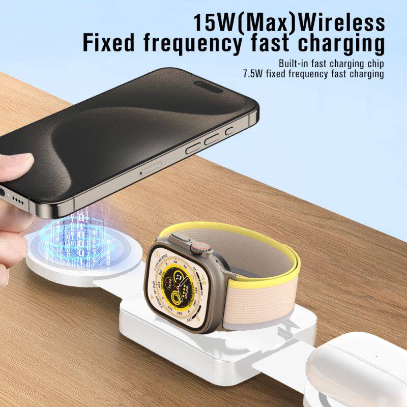 upgrade three in one magnetic folding 15w wireless charger