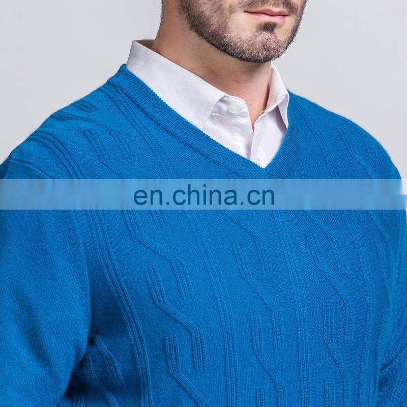 Classic Men's Merino Wool V-Neck Cable Pullover Winter Knitted Sweater