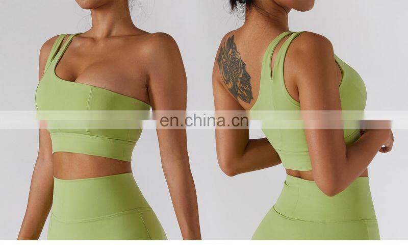 One Shoulder Sexy Workout Sports Bras Wholesale Recyclable High Impact Yoga Crop Tops