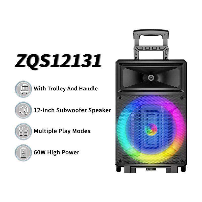ZQS12131 3600MAH battery capacity big 60W power 12 inches bluetooth speaker with colorful lights