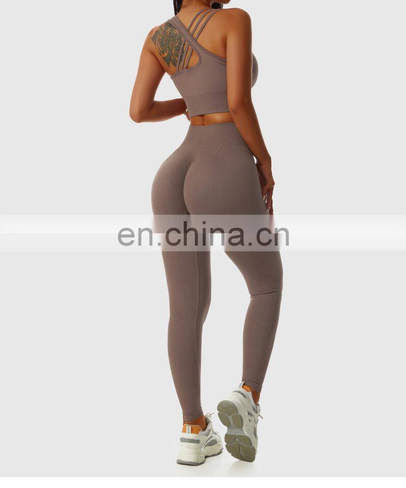 Custom Women Cross Back Push Up Sports Bras Fitness U Neck Hollow Crop Yoga Tops