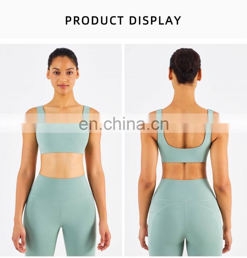 US Size High Stretch Yoga Bra Full Cover Fitness Sexy Woman Sports Bra Top Fitness Square Neck