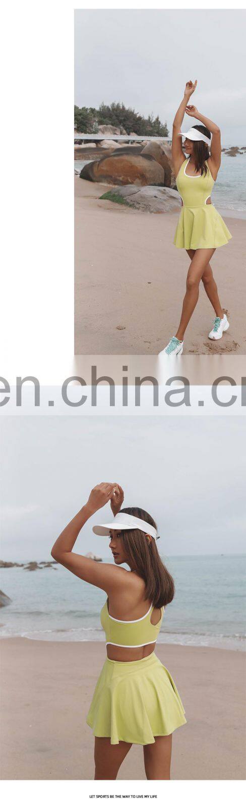 Contrasting Color One Piece Sexy Backless Jumpsuits Custom Women Quick Dry Tennis Wears