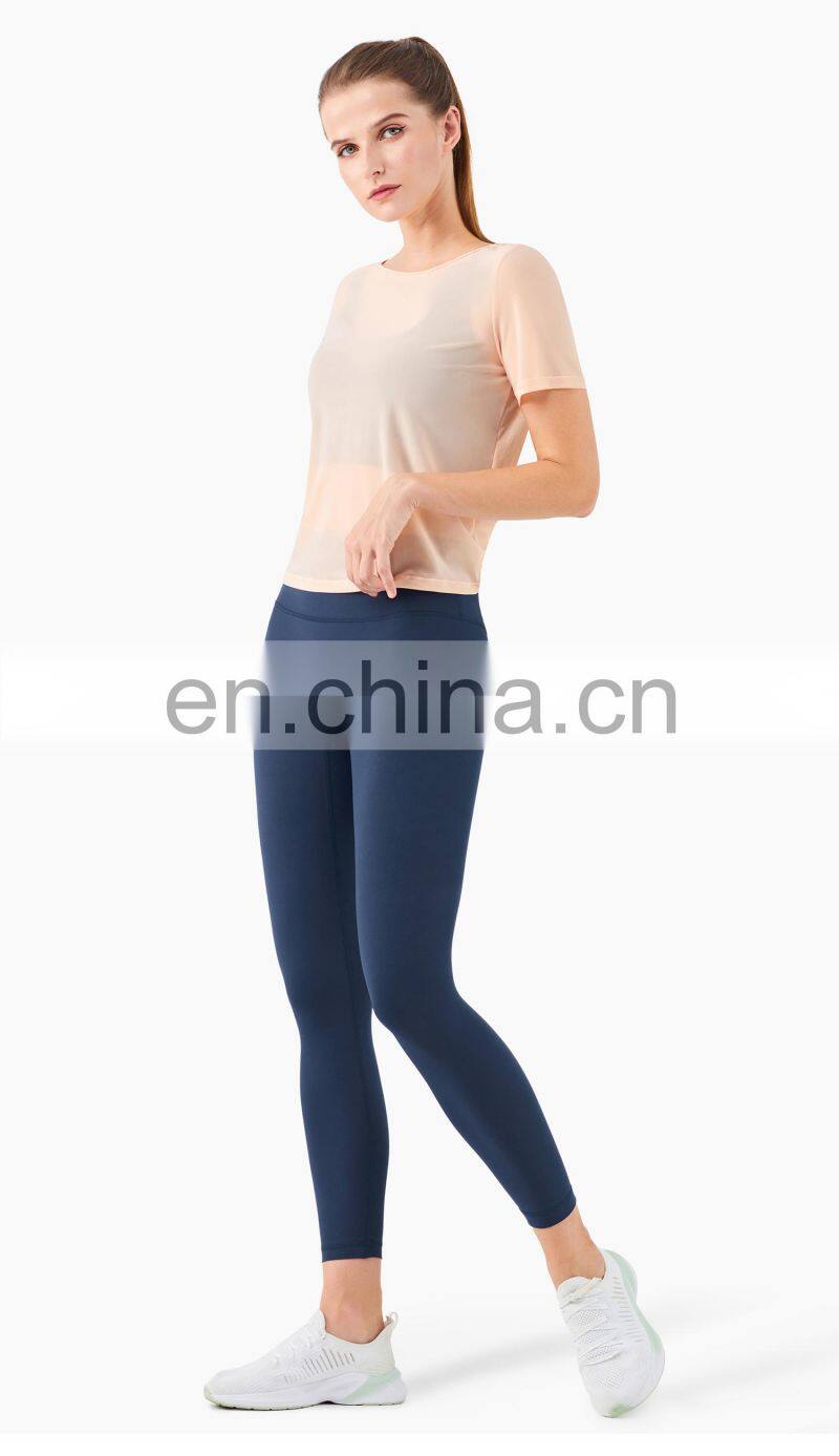 Spring Mesh Blouse Sports T Shirt Women Workout Crop Yoga Top With Reversible