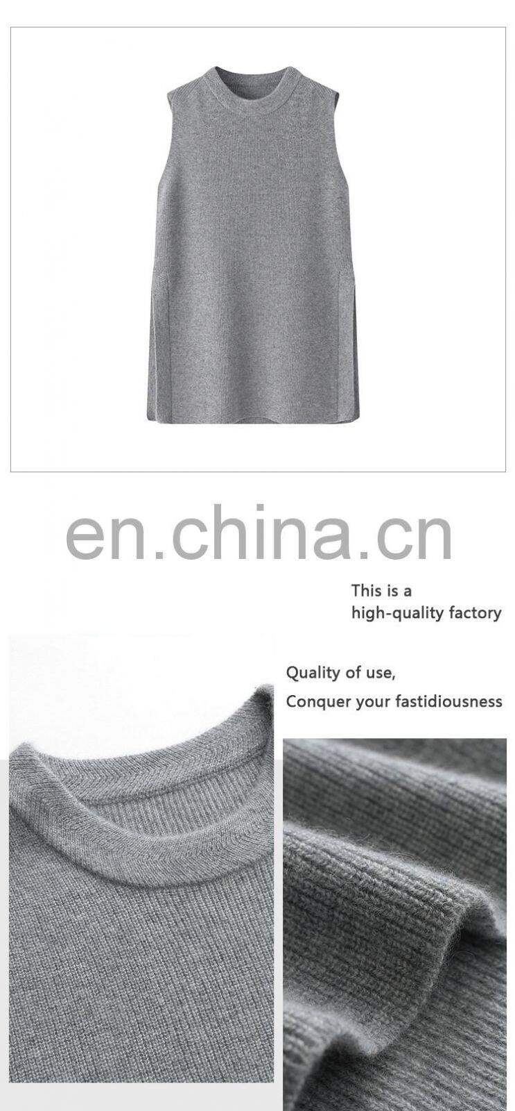 Sleeveless Luxury Knitted Cashmere Woolen Vest for Women Custom Outer Wear with Embroidered Logo Solid Style Casual Long Design