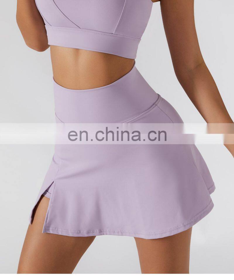 Tik Tok Anti Glare Women Tennis Pleated Skirts Solid Color Outdoor Active Wears