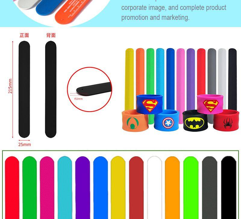 Custom Safety Silicone Eco-friendly   Logo Printed  Kids  Slap  Band for  Advertising  Promotional