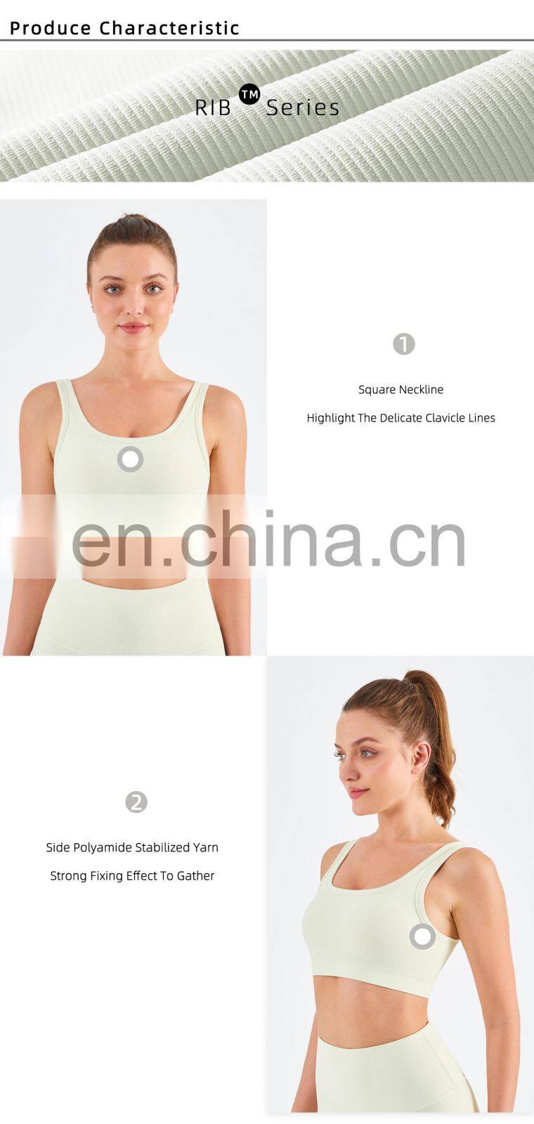 Wholesale Ribbed Covered Sports Bra High Impact Women Fitness Yoga Bra Side Gather