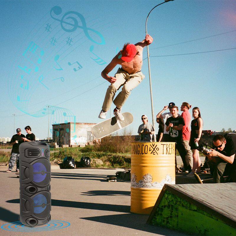 ZQS10208 super power 80W wireless 12-inch*2  bass sound customized party speaker with colorful lights