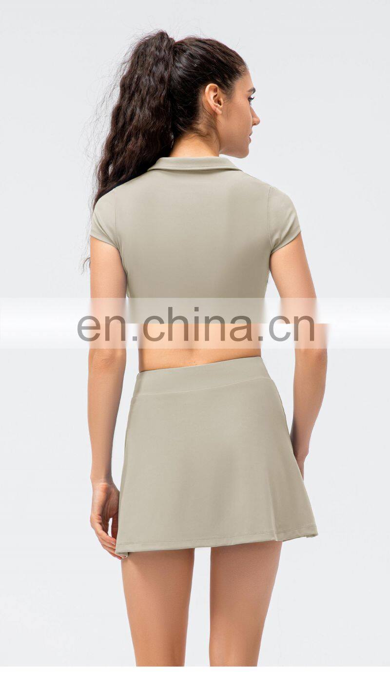 2022 Ladies short sleeve Cropped Collar Top Activewear Slim Fit Outfits Women Pleated Golf Tennis Short
