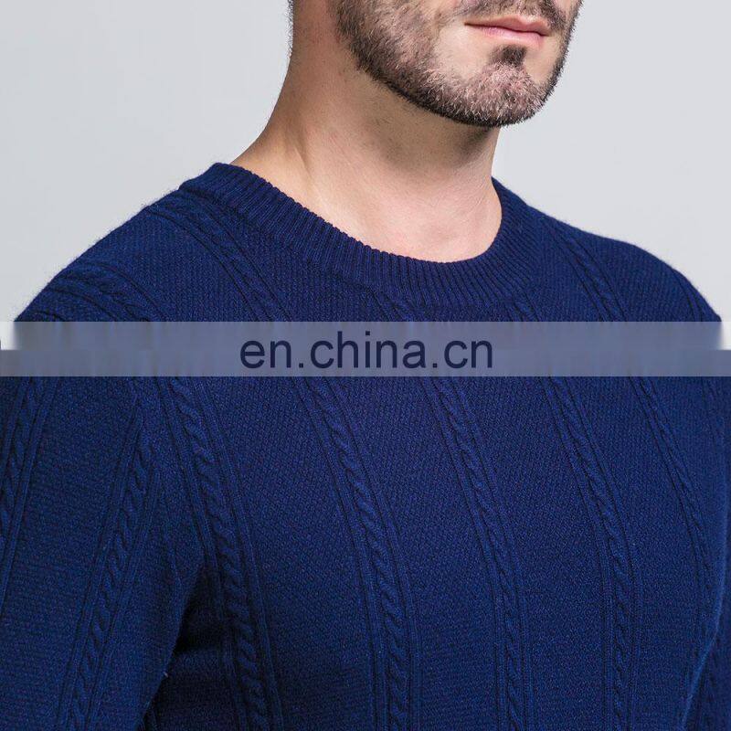 High Quality 100% Merino Wool Crew Neck Cable Knitted Pullover Sweater for Men for Winter