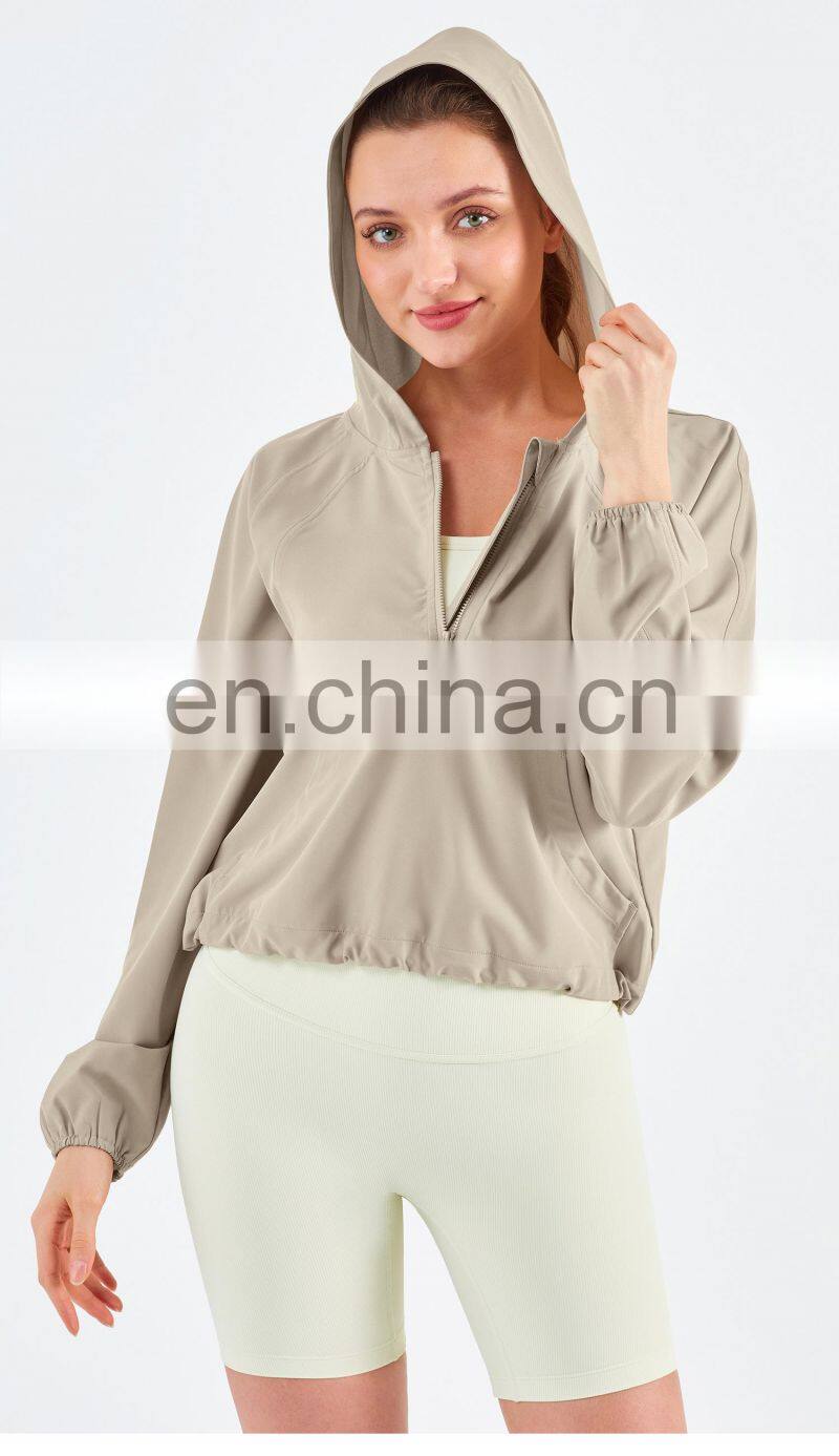 New Drop Women's Jackets Waterproof Sun UV Protection Run Half Zipper Hoodie Yoga Jacket