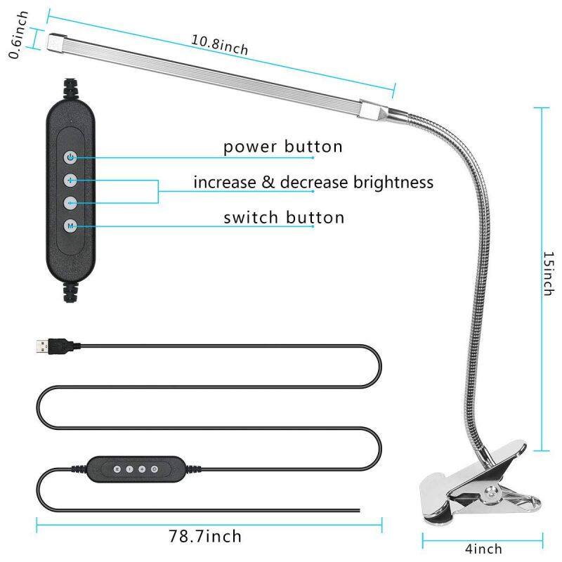 8W LED USB Desk Lamp Bedside Reading Book Light 3 Color Temperature Changeable